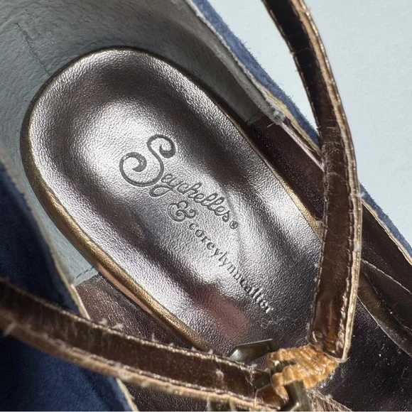 Seychelles x Corey Lynn Calter Come Get Me Platform Peep Toe Pumps Blue Copper - Picture 4 of 15